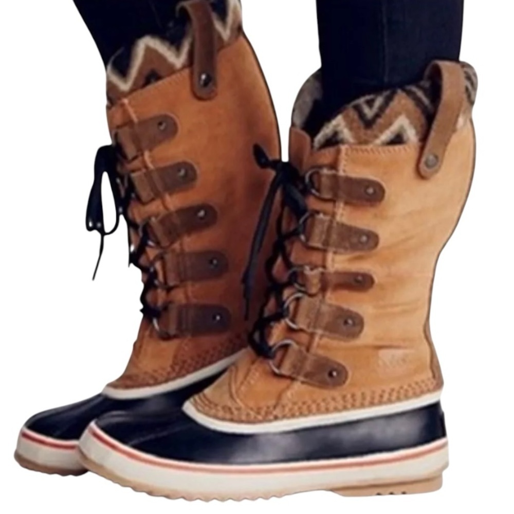 Sorel Joan of Arctic Chevron Knit Lace-Up Waterproof Winter Boots Women’s 6